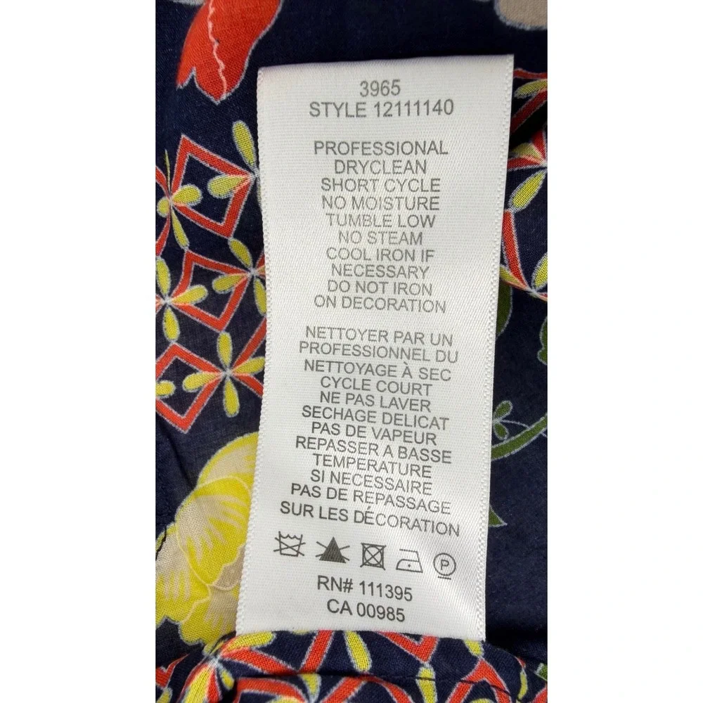Tory Burch Women Sz 12 Navy Green Floral Medallion Tunic Side Zip Cotton Top